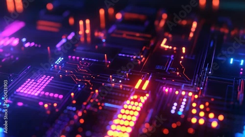 Wallpaper Mural Futuristic circuit board pulsating with neon lights in dark environment Torontodigital.ca