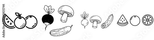 Black and White Fruits & Vegetables Icon Collection – Healthy Food Vectors