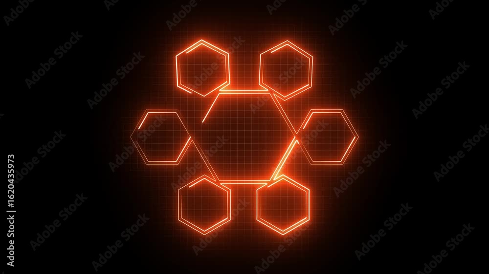 Neon hexagonal grid, glowing blue technology background, digital network design, futuristic geometric connection, abstract cyber structure