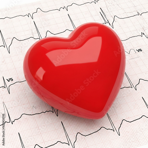 Red heart on electrocardiogram paper with heartbeat line
