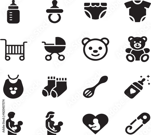 Minimal Baby Icons – Newborn Care and Accessories in Black and White