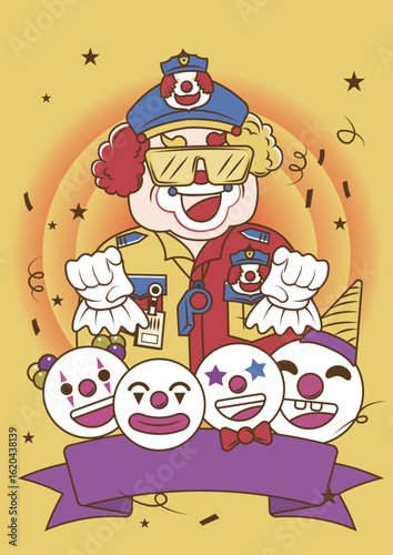 Cheerful Man in Circus Clown Costume Vector Illustration	