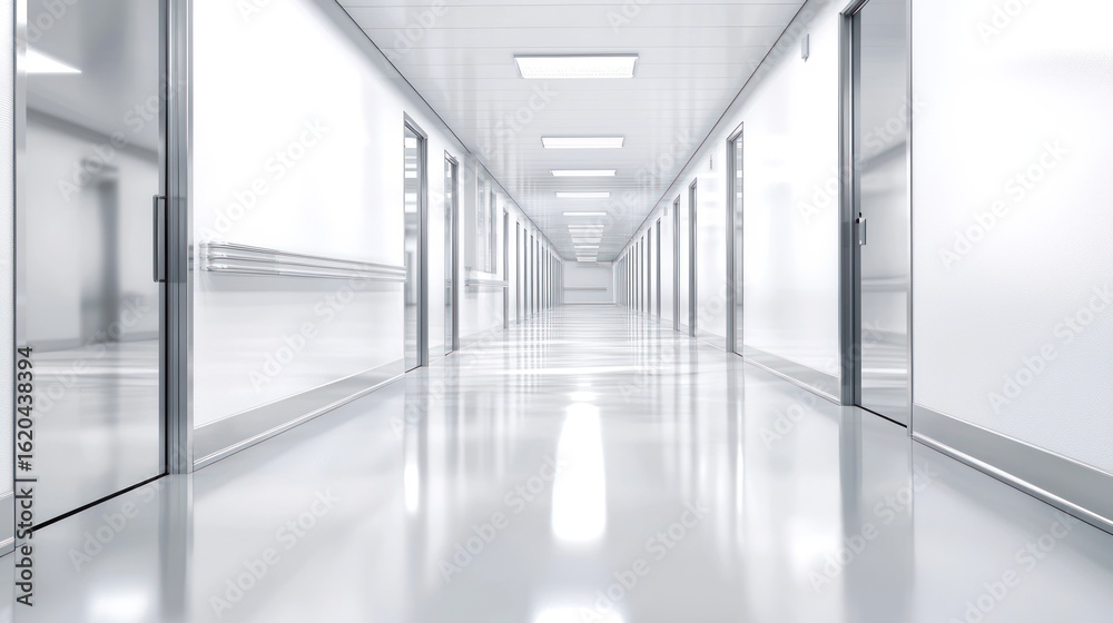 Fototapeta premium Sterile Corridor: A Modern Hospital Interior