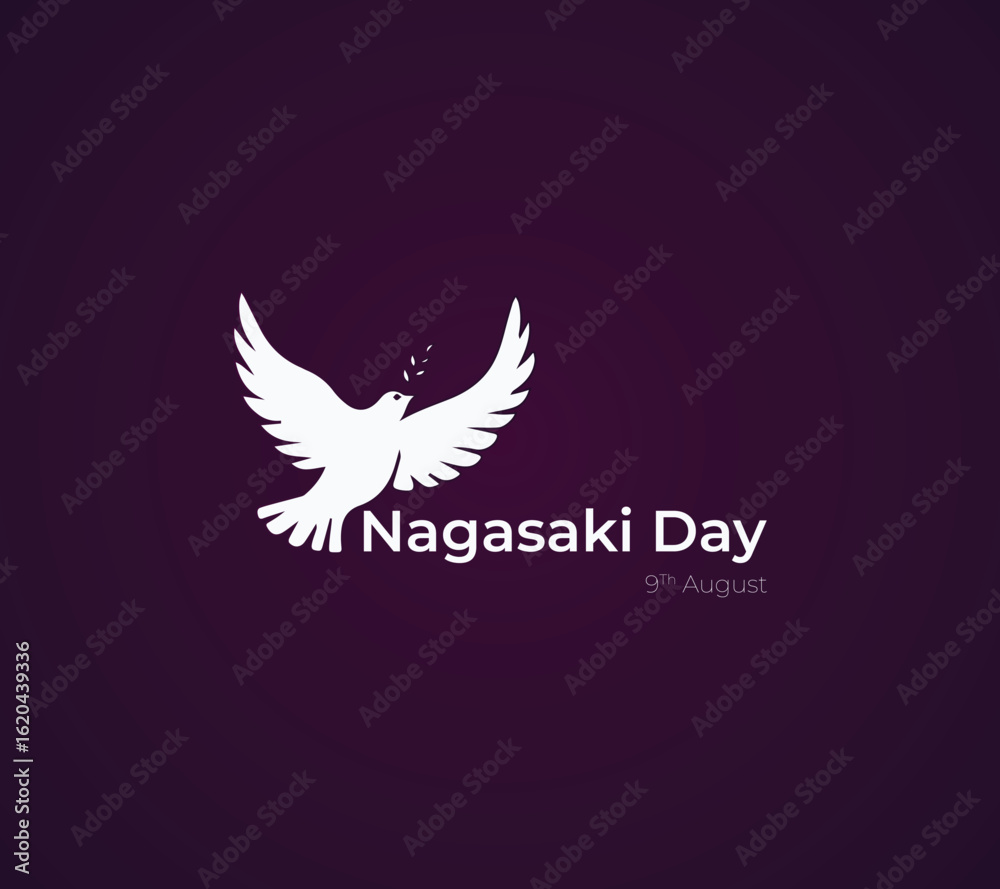Obraz premium Nagasaki Day. Nagasaki, Japan -9th august atomic bomb explosions in Hiroshima and Nagasaki. In the style of the Japanese flag with the dove of peace, vector illustration, Hiroshima Day.-02