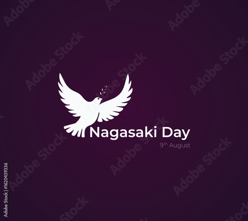 Nagasaki Day. Nagasaki, Japan -9th august atomic bomb explosions in Hiroshima and Nagasaki. In the style of the Japanese flag with the dove of peace, vector illustration, Hiroshima Day.-02