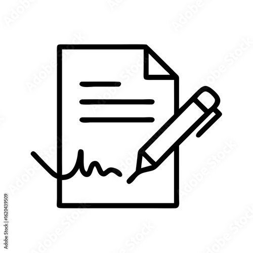 A symbolic representation of a contract document with a pen in minimalist style. This image captures the essence of agreement and paperwork with clarity and simplicity.