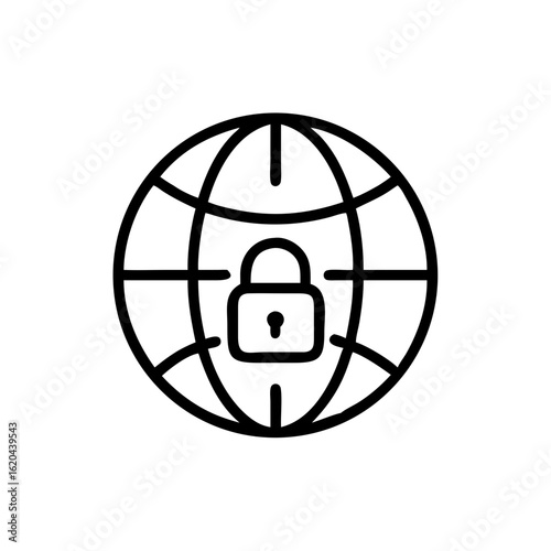 A digital world security symbol on the planet, highlighting a commitment to cybersecurity and privacy protection. This minimalist design conveys a strong message.