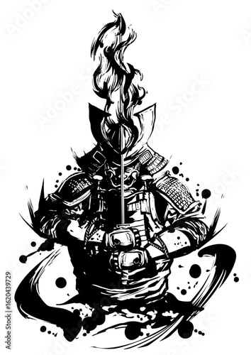 Samurai Resolve – Ink Painting of Warrior’s Determination	