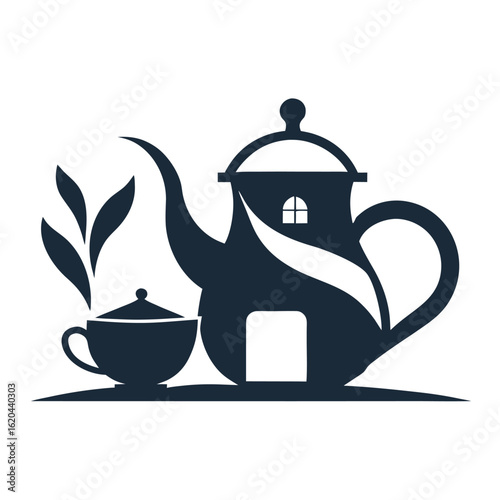 Tea house logo vector illustration.
