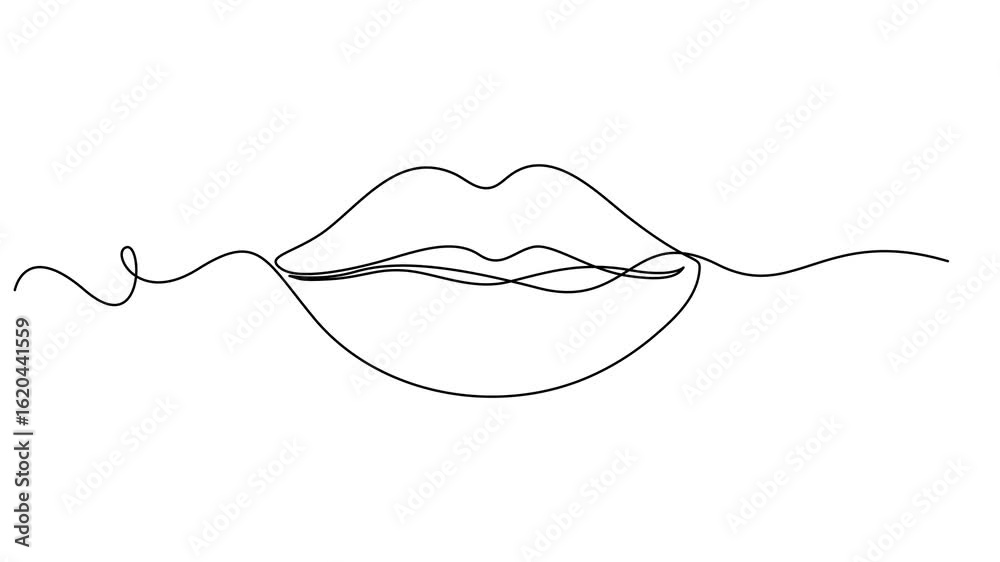 Female face continuous line drawing animation. Animated woman portrait in minimal art video, Animated self drawing of single continuous line draw old retro classic iconic lips and tongue from 80s era. Female face continuous line drawing animation. Animated woman portrait in minimal art video, Animated self drawing of single continuous line draw old retro classic iconic lips and tongue from 80s era.