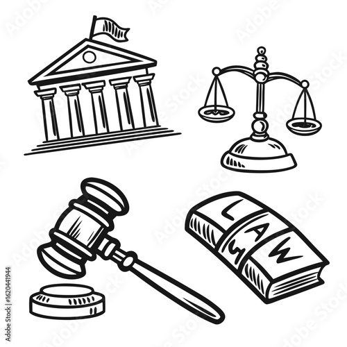 Iconic Symbols of Justice and Law.