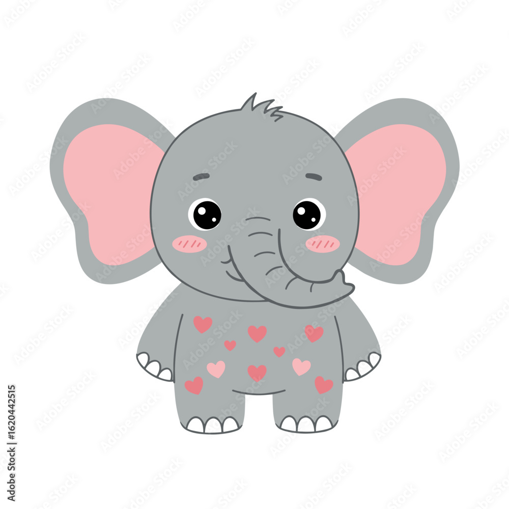 Fototapeta premium Cute elephant character with heart patterns and smiling expression 