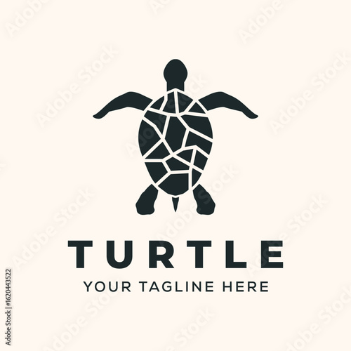 turtle animal vintage logo vector minimalist illustration design, big tortoise symbol design