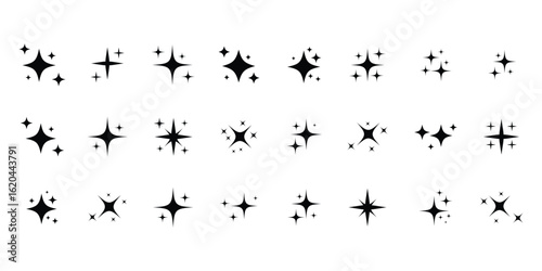 Star sparkle icon set. Retro Futuristic Vector Icons Starburst Twinkles, Geometric Sparkles , Cosmic Design Elements