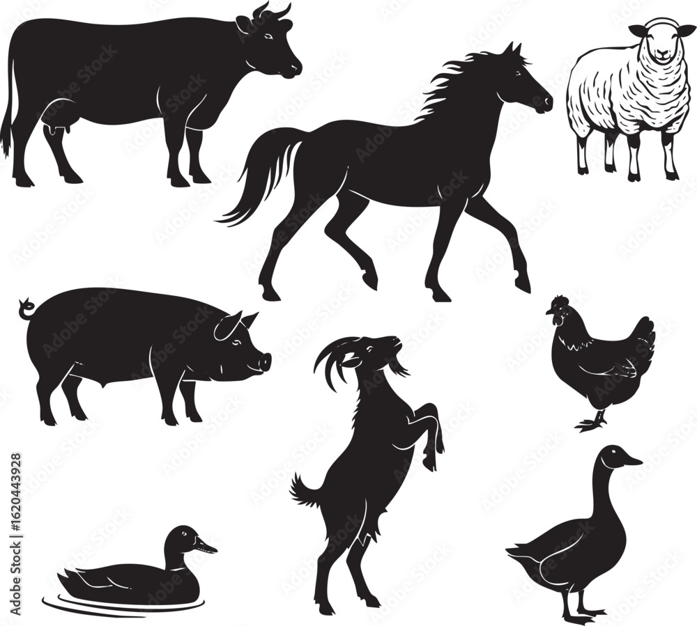 Fototapeta premium create need Vector Farm Animals Isolated on White illustration silhouette