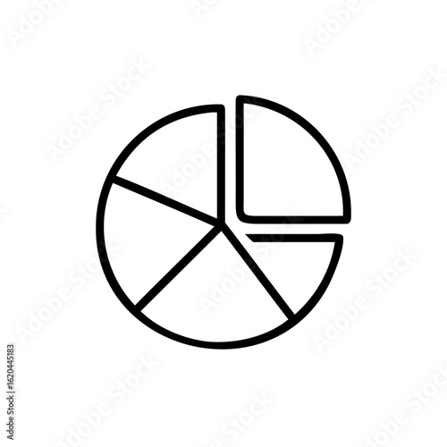 Outline pie chart divided into five unequal segments on graph diagram