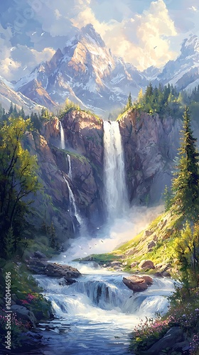 Fantasy Mountain Valley With Waterfalls high resolution picture