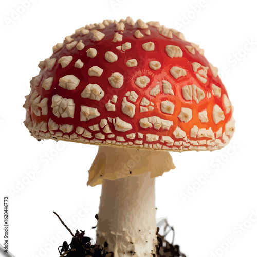 Amanita muscaria mushroom with red cap and white spots