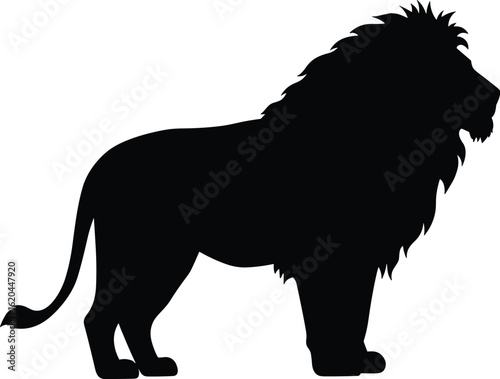 Majestic Lion Illustration Action Scene, Wild Animal Silhouette, Nature Artwork, Graphics Design in a Minimalist Style, Side View, Powerful Concept