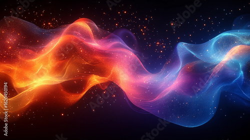 Vivid colorful glowing waves creating abstract shapes in a mesmerizing cosmic and energetic atmosphere