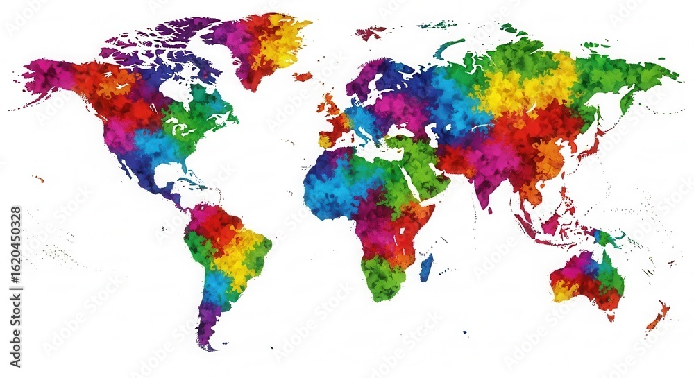 Fototapeta premium Colorful World Map: Vibrant Global Illustration for Travel, Geography, and International Projects