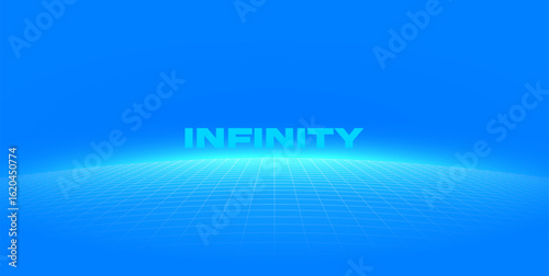 Abstract solar panels cells background. Sci-fi horizon built from glowing blue mesh wireframe. Futuristic digital space expands infinitely, blending minimalism with cyber energy.