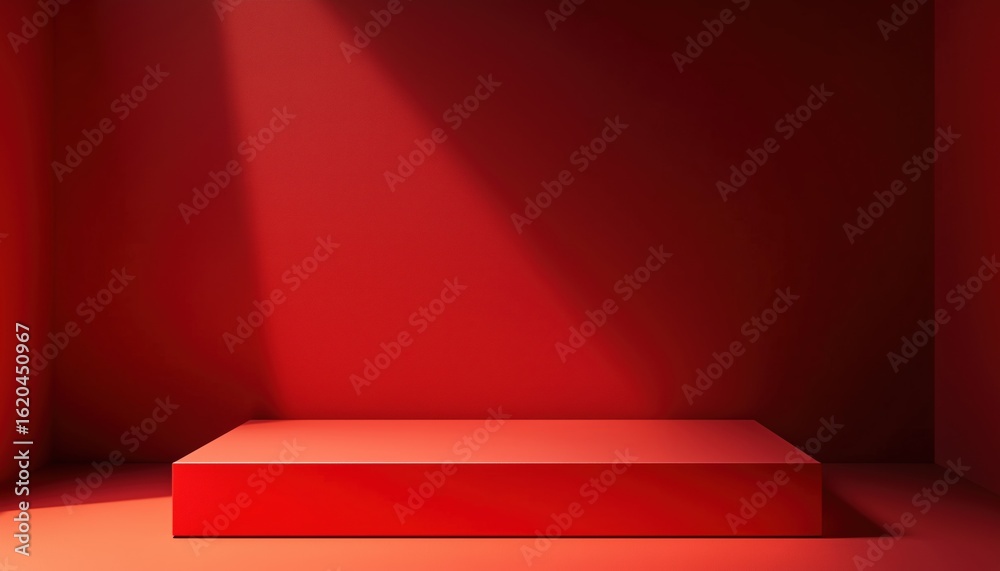 Obraz premium Vivid Red Studio Table Room For Product Display With Ample Copy Space To Advertise Products On Website. Ideal For Showcasing Content.