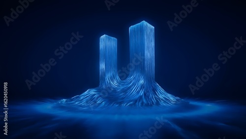 Two pillars of blue energy against dark background