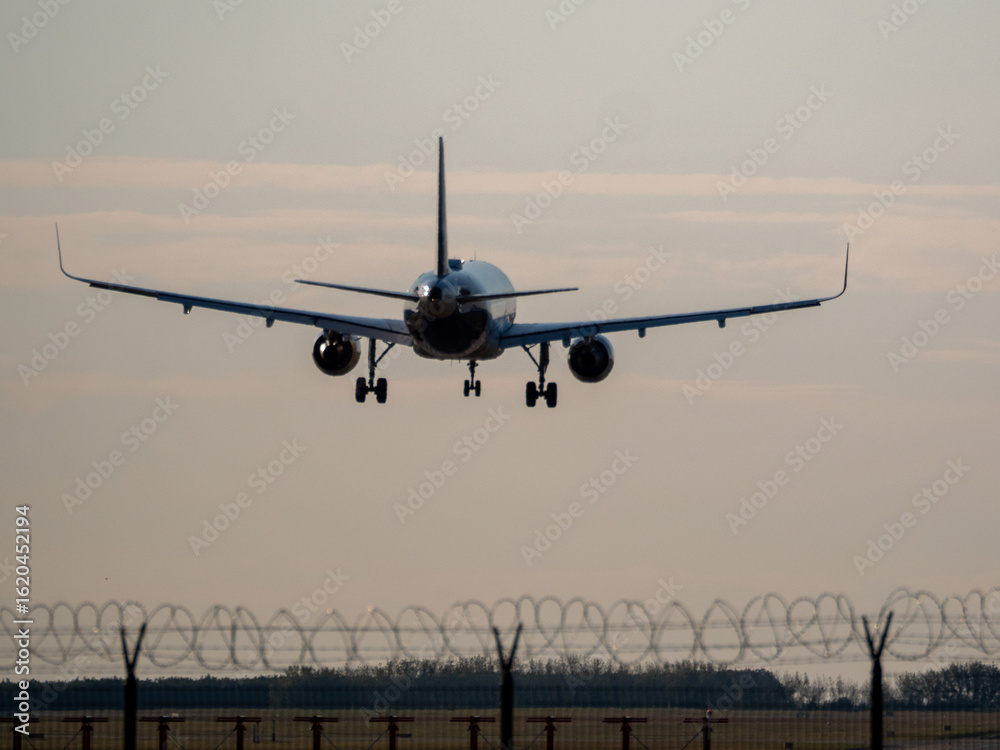 Naklejka premium airplane at sunset