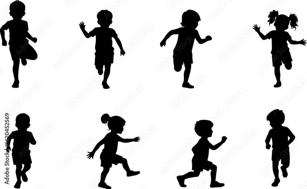 Naklejka premium Happy Kids Jumping Silhouette Vector Illustration