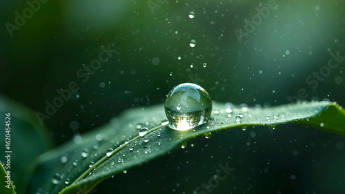 葉についた雨の雫の水滴のアップ