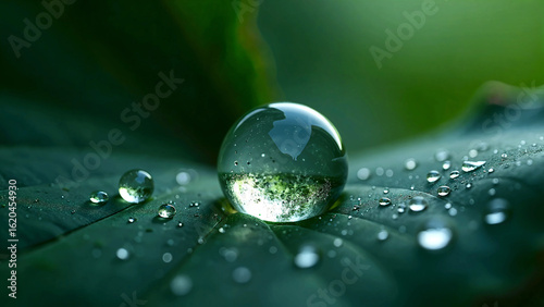 葉についた雨の雫の水滴のアップ