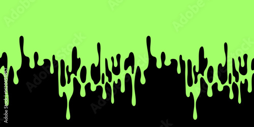 Green paint drips, drops. Flat design element on black background