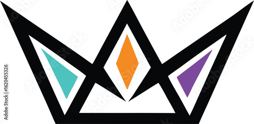Stylized royal crown symbol with colorful jewels, abstract vector graphic