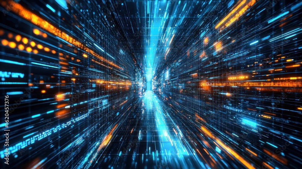 Obraz premium Digital Data Stream: A Journey Through Cyberspace