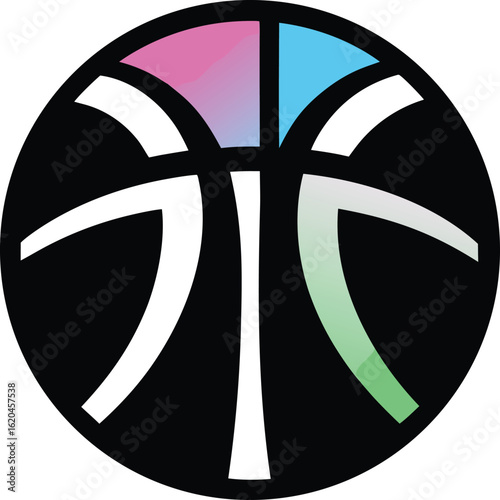 Modern stylized basketball graphic with vibrant color gradients, a unique team logo concept for sports branding.