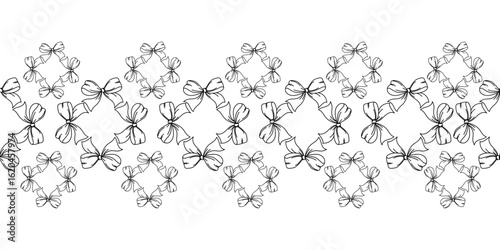 Elegant Monochrome Bow border Pattern Design vector illustration. Seamless pattern of hand drawn decorative bows ideal for packaging, fabric design, wrapping paper, and digital borders