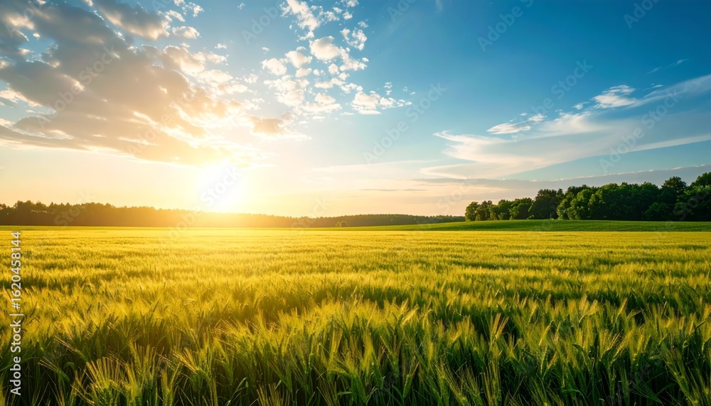 Golden hour majesty, a breathtaking sunset over wheat field landscape. Golden hour majesty, a breathtaking sunset over wheat field landscape.