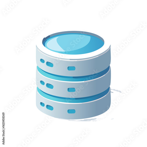 Isolated illustration of a server database with a round shape and a blue glow on black background