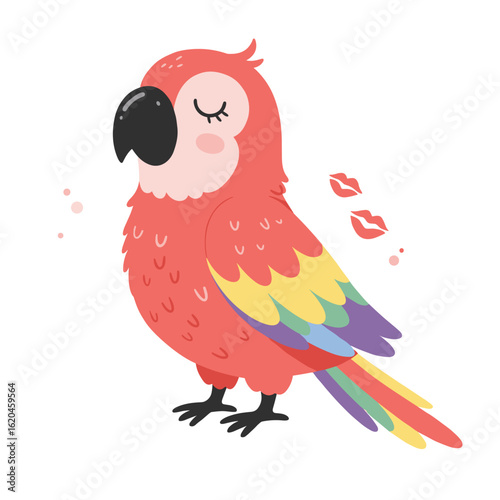 Colorful cartoon parrot with closed eyes and playful expression  