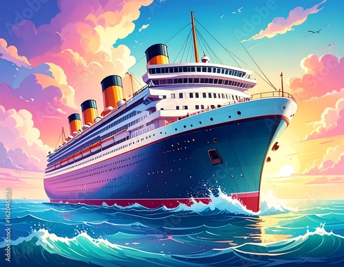 Wallpaper Mural Ocean liner sailing, vibrant sunset Torontodigital.ca