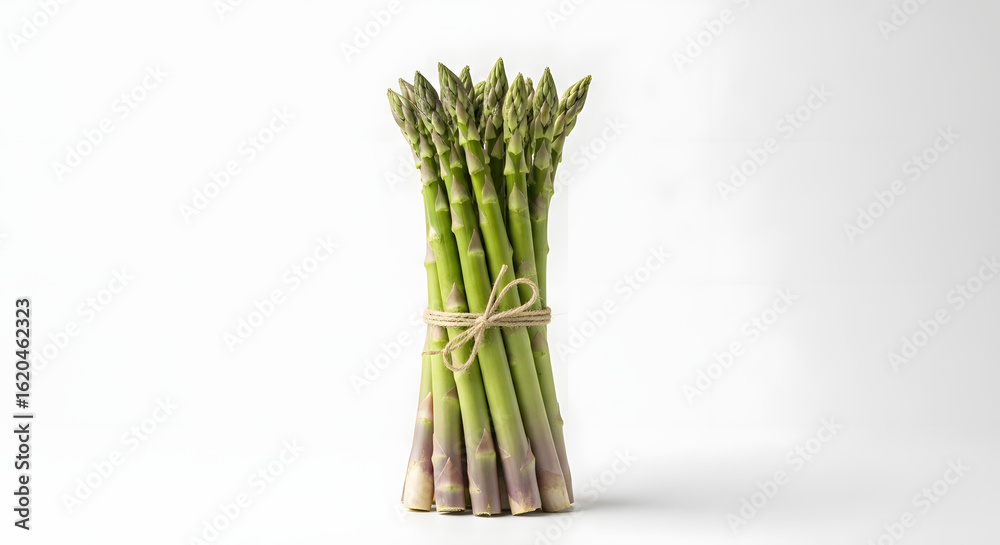 Fototapeta premium Fresh Asparagus Bundle on White Background, Healthy Eating Concept