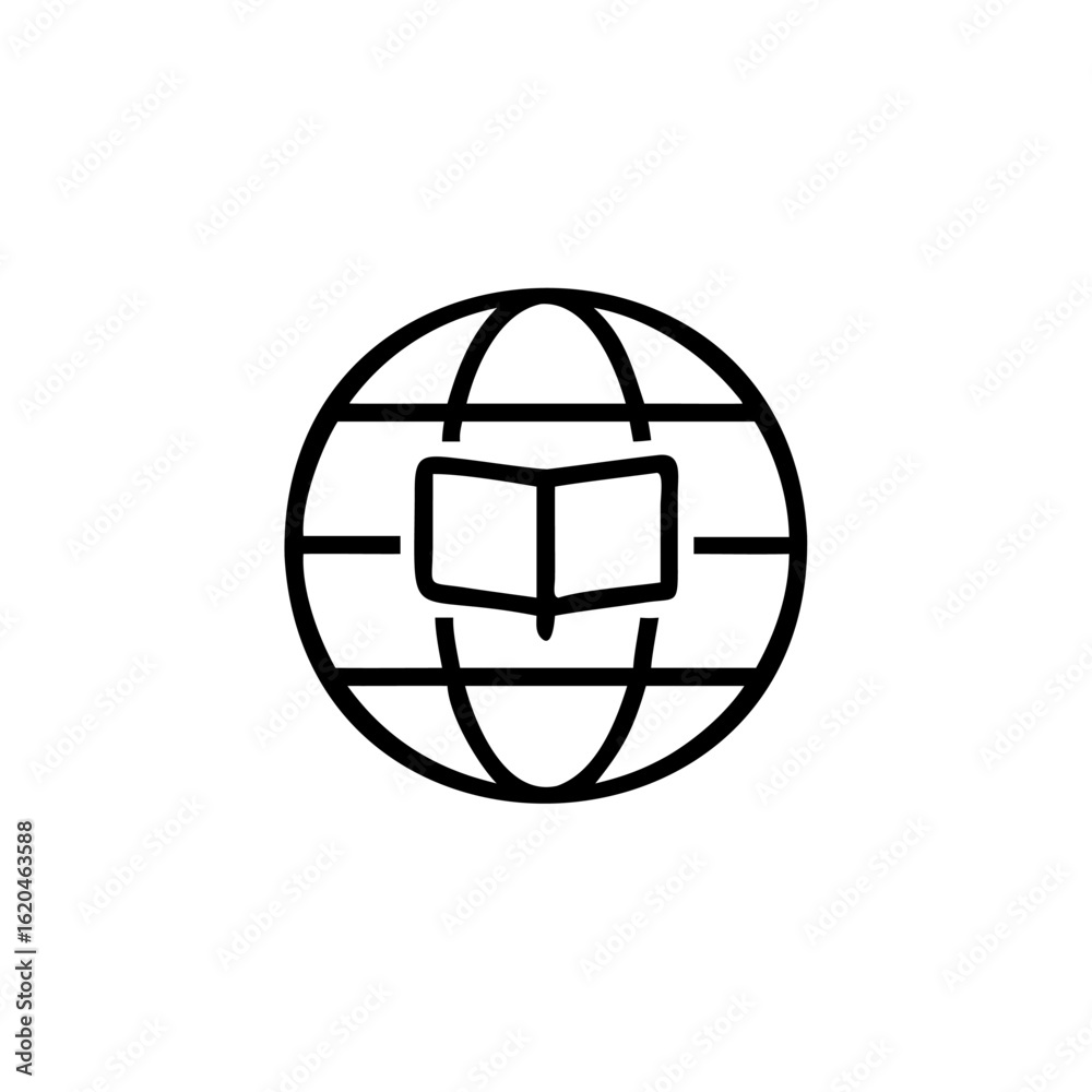 Outline icon open book inside a globe world earth Outline icon open book inside a globe world earth