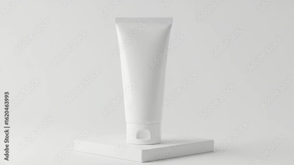 Minimalist white tube on pedestal against plain backdrop Minimalist white tube on pedestal against plain backdrop