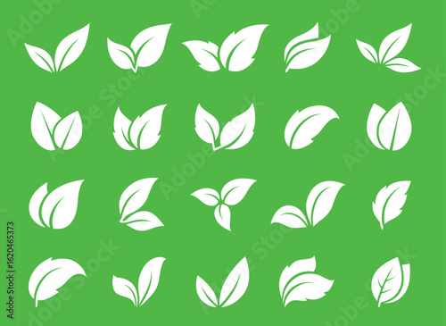 Branches leaves icons green hand drawn set