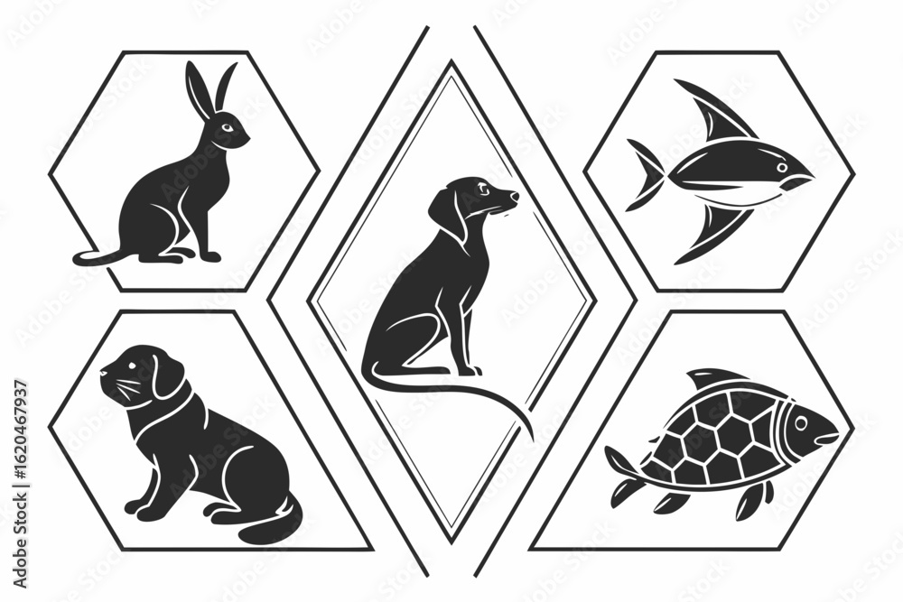Fototapeta premium Diverse Animal Silhouettes in Geometric Frames.