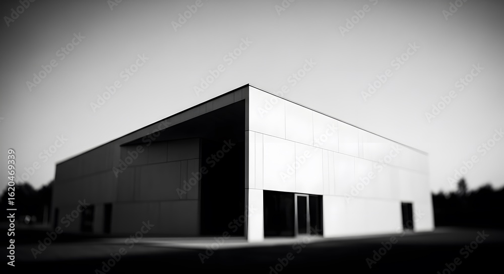 Fototapeta premium Monochromatic perspective of a minimalist building exterior, emphasizing its clean lines and geometric structure