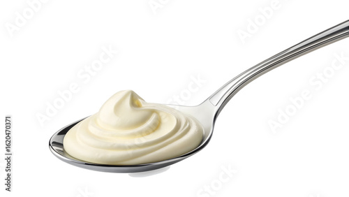Spoon of creamy mayonnaise isolated on transparent background, a delicious and versatile condiment for enhancing the flavor of various dishes