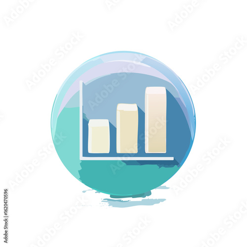Illustration of a rising bar graph on a light blue background in a circle
