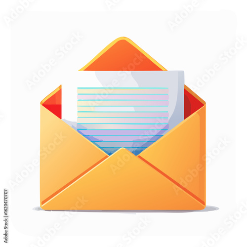 Open Yellow Envelope with Message Vector Illustration Communication Graphic